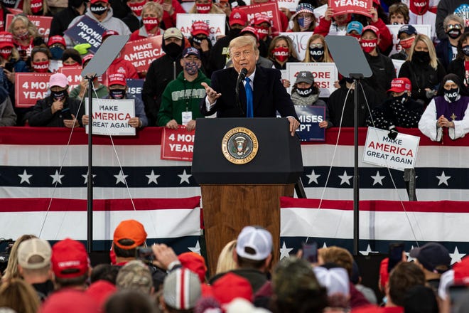 President Donald Trump visited the Pickaway County Fairgrounds in Circleville, Ohio, for a “Make America Great Again” rally on Saturday, Oct. 24, 2020.